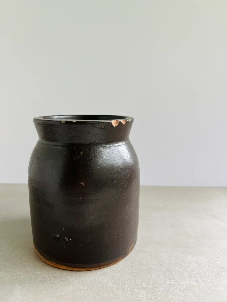 Antique Crock Vintage Brown Stoneware Floral Vase Utensil Holder - Etsy | Etsy (US)