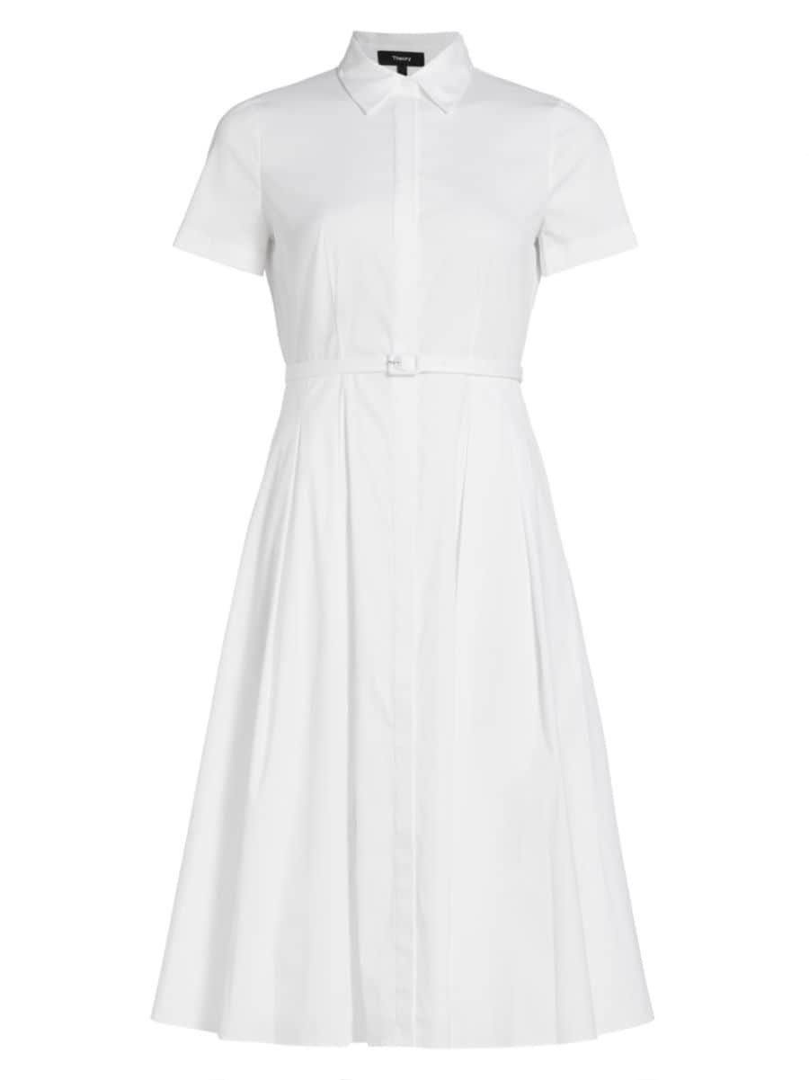 Theory Belted Cotton-Blend Shirtdress | Saks Fifth Avenue