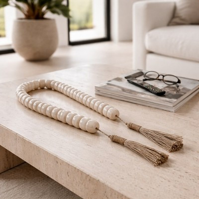 Slim Beaded Garland Accent with Jute Tassels for Home Decor - Decorative Ornaments for Shelf and Coffee Table Decor - 1", Ivory & Tan | Target