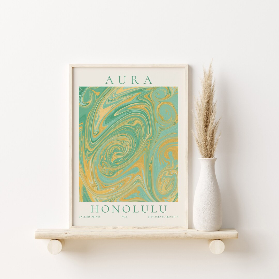 Green Yellow Aura Poster, Gradient Energy Print, Spiritual Poster, Honolulu Wall Art, City Travel... | Etsy (US)
