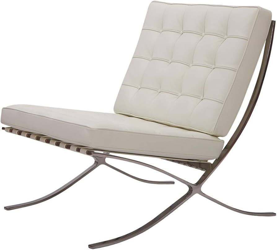 Premium Pavilion Chair - Solid Stainless Steel Frame Italian Leather White | Amazon (US)