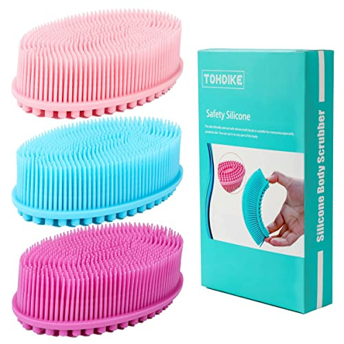 TDHDIKE Silicone Body Scrubber Loofah - Set of 3 Soft Exfoliating Body Bath Shower Scrubber Loofsh Brush for Sensitive Kids Women Men All Kinds of Skin | Amazon (US)