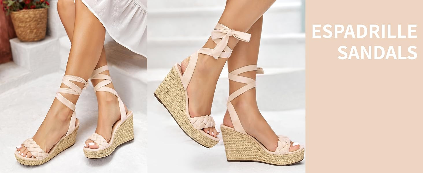 Amazon.com | Syktkmx Womens Braided Wedge Espadrille Sandals Lace Up Slingback Open Toe Summer Pl... | Amazon (US)