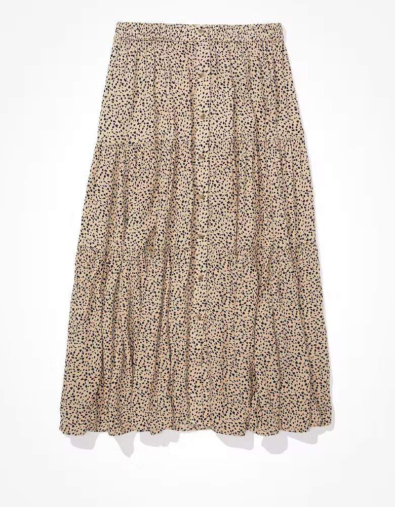 AE Tiered Button Up Midi Skirt | American Eagle Outfitters (US & CA)
