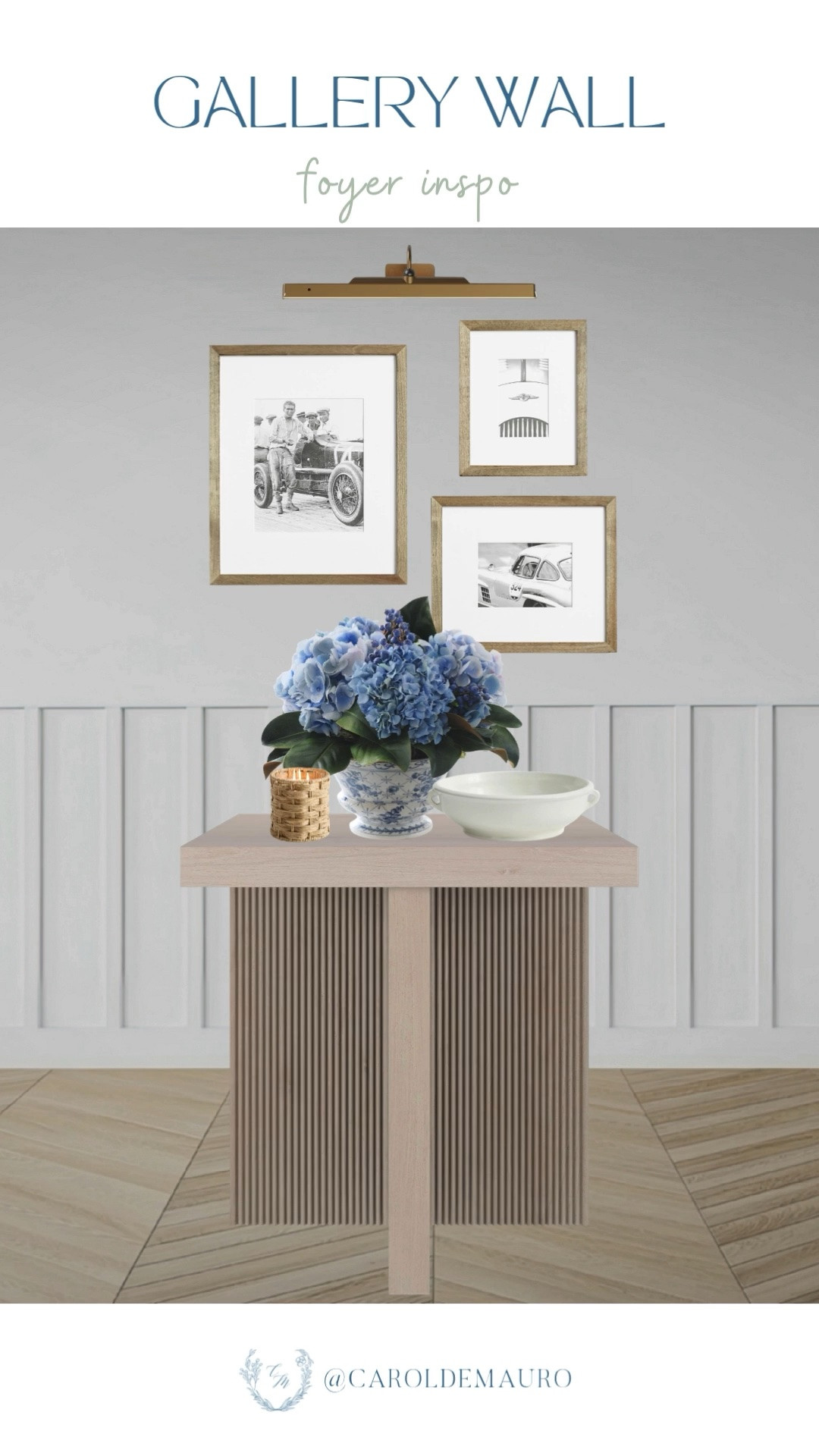 Creating a sophisticated first impression is effortless with a gallery wall that blends gold-framed sketches and timeless blue hydrangeas. This fluted pedestal table and brass picture light add the perfect amount of architectural interest to any foyer.

wall accent, decor finds, interior design, home refresh, foyer decor, lighting fixtures, modern home, living room furniture

#LTKHome #LTKSeasonal