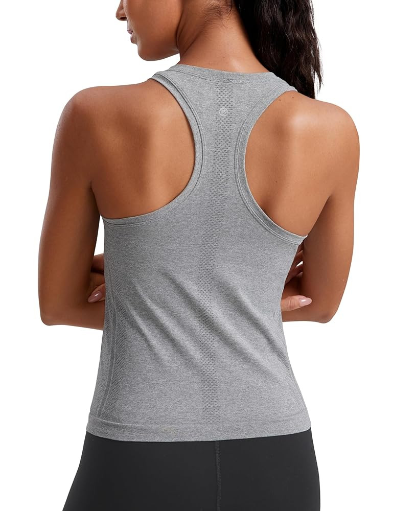 CRZ YOGA Seamless Womens Breathable Workout Tank Tops Racerback High Neck Sleeveless Running Athl... | Amazon (US)
