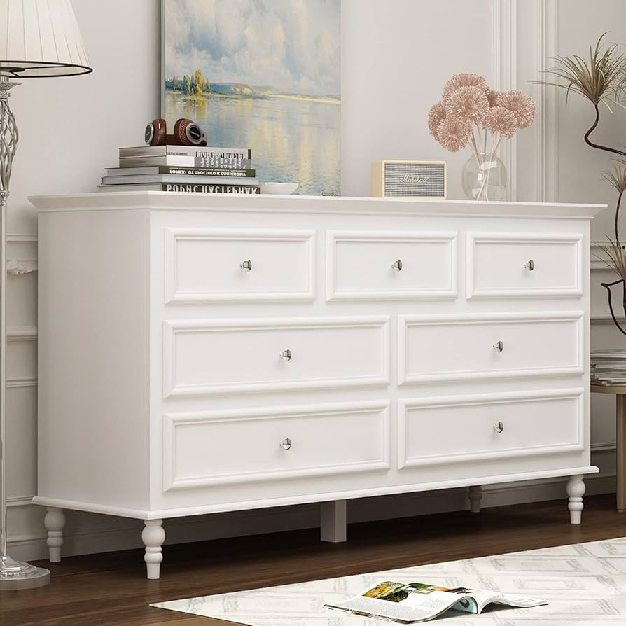 ECACAD Modern Storage Double Dresser with 7 Drawers, Wood Dresser Chest of Drawers with Silver Ha... | Amazon (US)