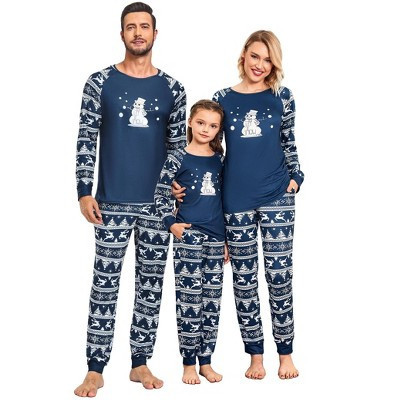 Ekouaer Family Christmas Pajamas Kids Pjs Set Xmas Tree Print Top and Jogging Pants Warm Sleepwear Set Navy Blue Snowman 130 | Target