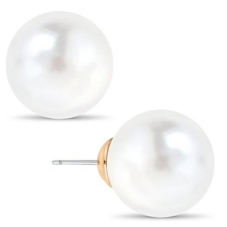 Humble Chic Simulated Pearl Studs - Big Faux Round Oversized Earrings 14mm White | Walmart (US)