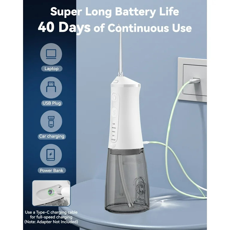 JTF Cordless Water Flosser Dental Teeth Cleaner with 9 Jet Tips, DIY Mode 300ML Tank IPX7 Waterpr... | Walmart (US)