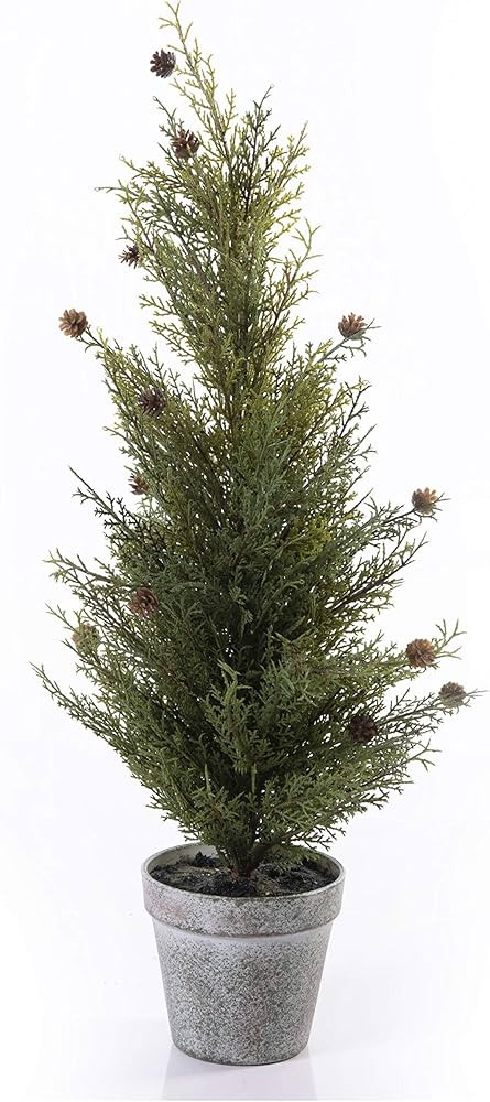 Merrily Mini Artificial Cedar Tabletop Christmas Tree with Mini Pine Cones and Plastic Pot - 24 I... | Amazon (US)