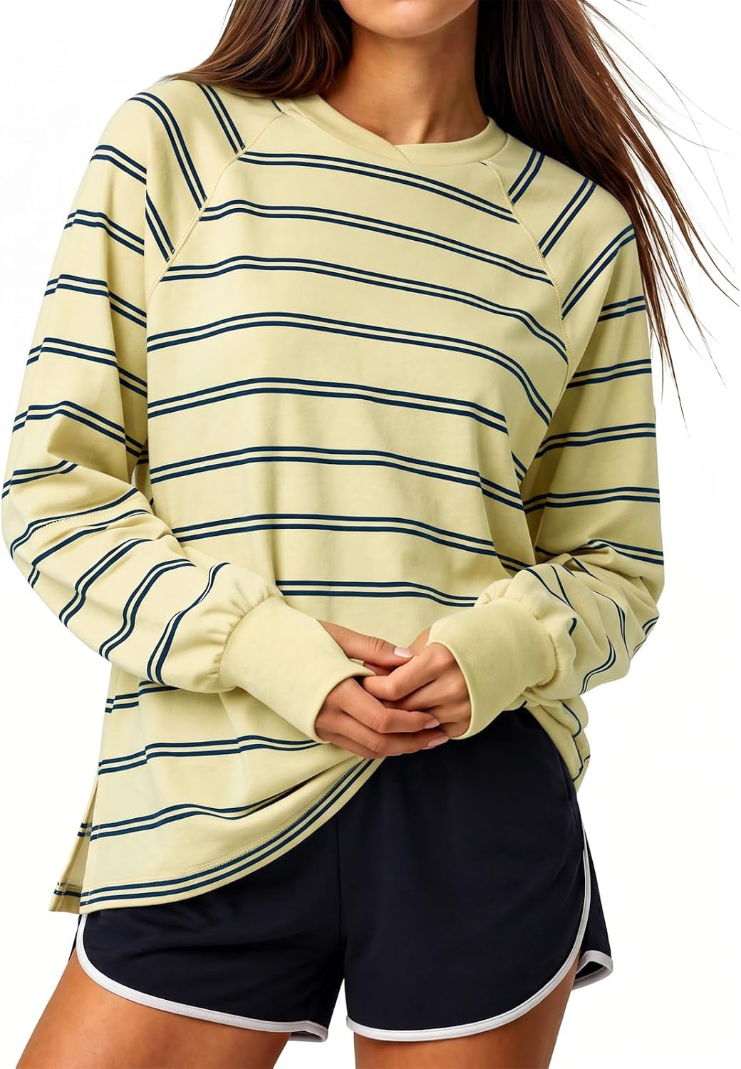 Fisoew Womens Striped Long Sleeve T Shirt Tops Casual Crew Neck Tees | Amazon (US)