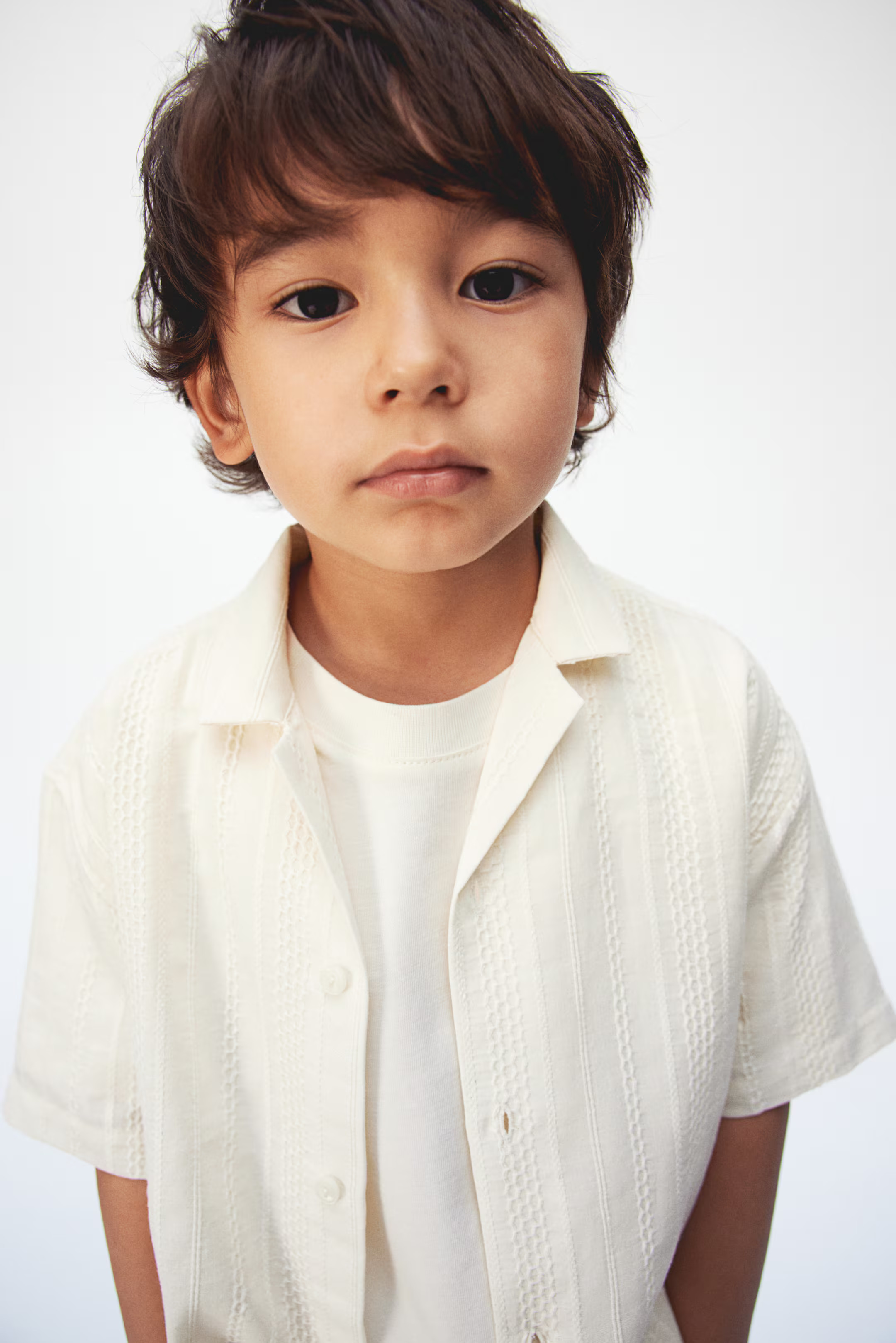 Textured Resort Shirt - Short sleeve - Regular length - Cream - Kids | H&M US | H&M (US + CA)