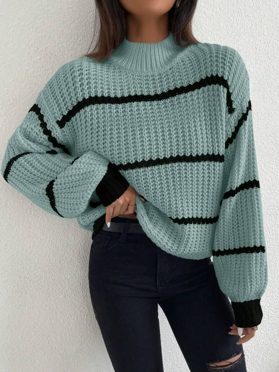 Celisse Striped Pattern Drop Shoulder Sweater,Long Sleeve Tops Knit Pullover Fall Winter Outfit | SHEIN