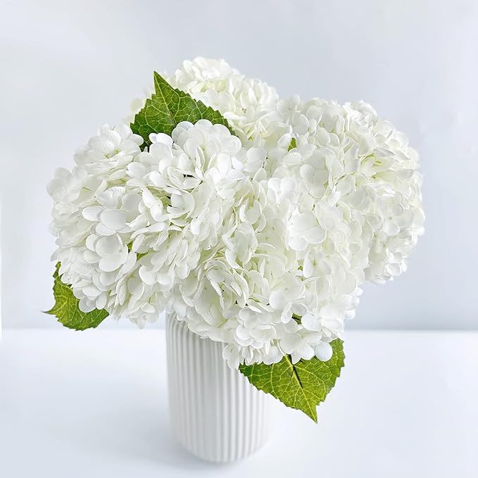 YalzoneMet 3 Pcs 21in White Artificial Hydrangea Flower Natural Lifelike Real Touch Faux Large Ro... | Amazon (US)