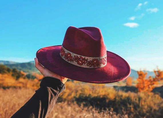 Fedora Suede “Audrey” in wine color (Limited edition) | Etsy (US)