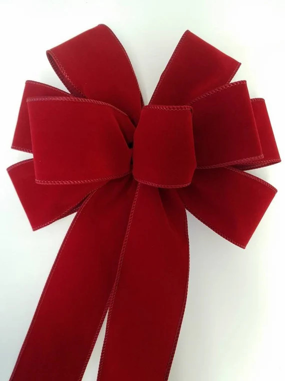 Wired BRICK RED Velvet Christmas Bow  Indoor or Outdoor | Etsy | Etsy (US)