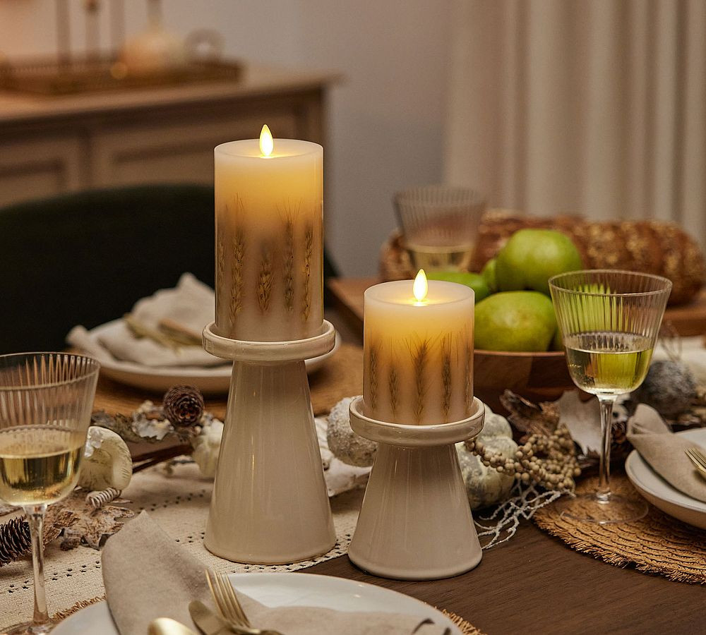 Wheat Embedded Premium Flameless Pillar Candle | Pottery Barn (US)