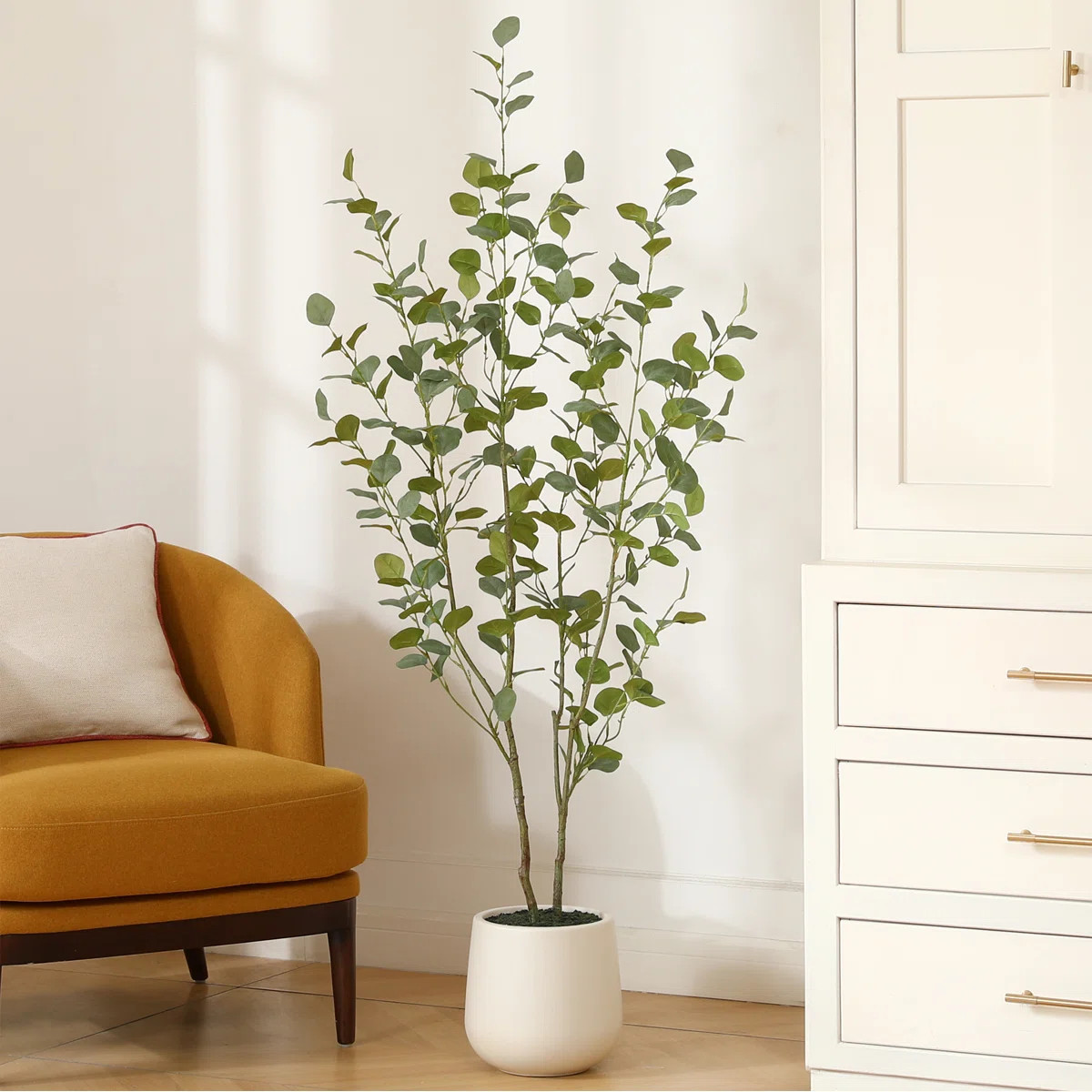 Primrue Adcock Faux Eucalyptus Tree with Oval White Planter, Pre Potted Artificial Eucalyptus Pla... | Wayfair North America