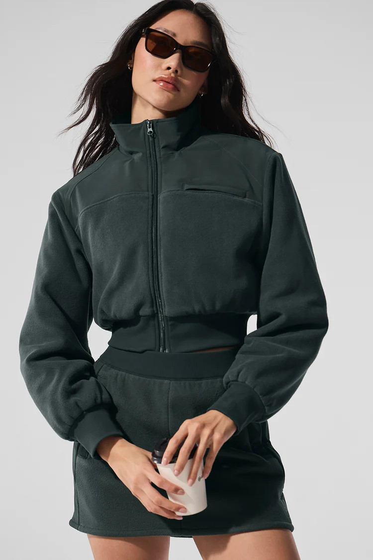 Polar Fleece Cropped Wintry Mix Jacket - Charcoal Green | Alo Yoga