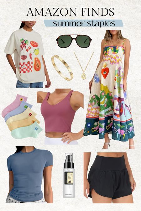 Amazon finds // summer staples ☀️

Workout shorts, running shorts, vacation dress, colorful dress, oversized tee, graphic tee, fitted tee, sports bra tank, aviator dupe, colorful socks, cute socks, snail mucin, skincare favorite, amazon finds, amazon fashion, amazon beauty, Christine Andrew 

#LTKFitness #LTKOver40 #LTKFindsUnder50