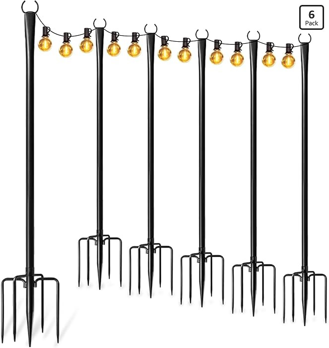 6 Pack String Light Poles for Outside, Thickened Metal Lights Hanger Pole Outdoor with Fork, Ligh... | Amazon (US)