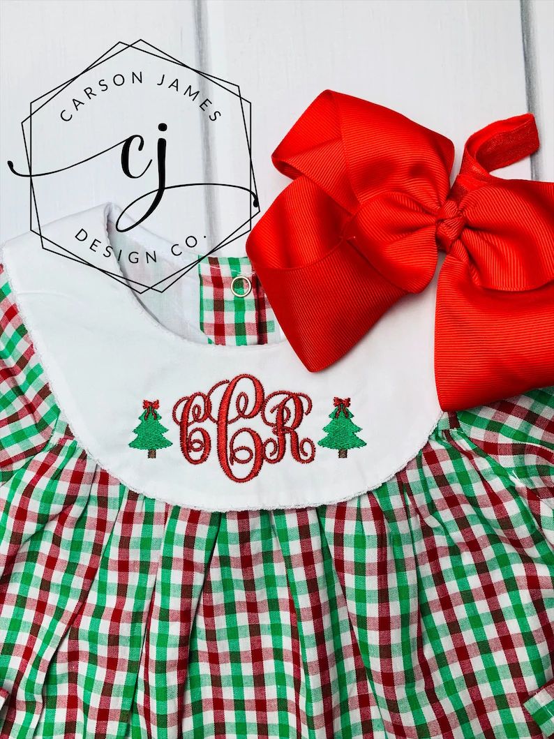 Monogram Christmas Dress or Bubble for Baby Toddler Kids girls classic Christmas dress Santa dres... | Etsy (US)