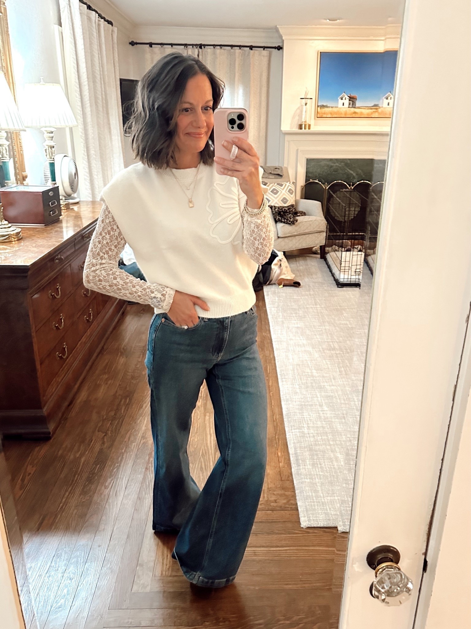 Wide leg jeans on major sale! Run true to size and come in 3 length options! These are the regular length at 5’4” with heels.

#LTKootd #LTKmomlife #LTKOver40
