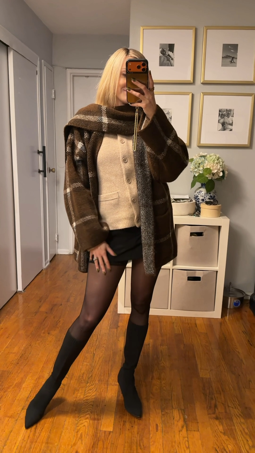 Favorite Zara purchase lately - brown coat with built in scarf 🧣 

Black skort, cashmere cardigan, brown coat, fall outfit, fall fashion, skort outfit, autumn outfit, autumn fashion, black shorts 

#LTKStyleTip #LTKHoliday #LTKSeasonal