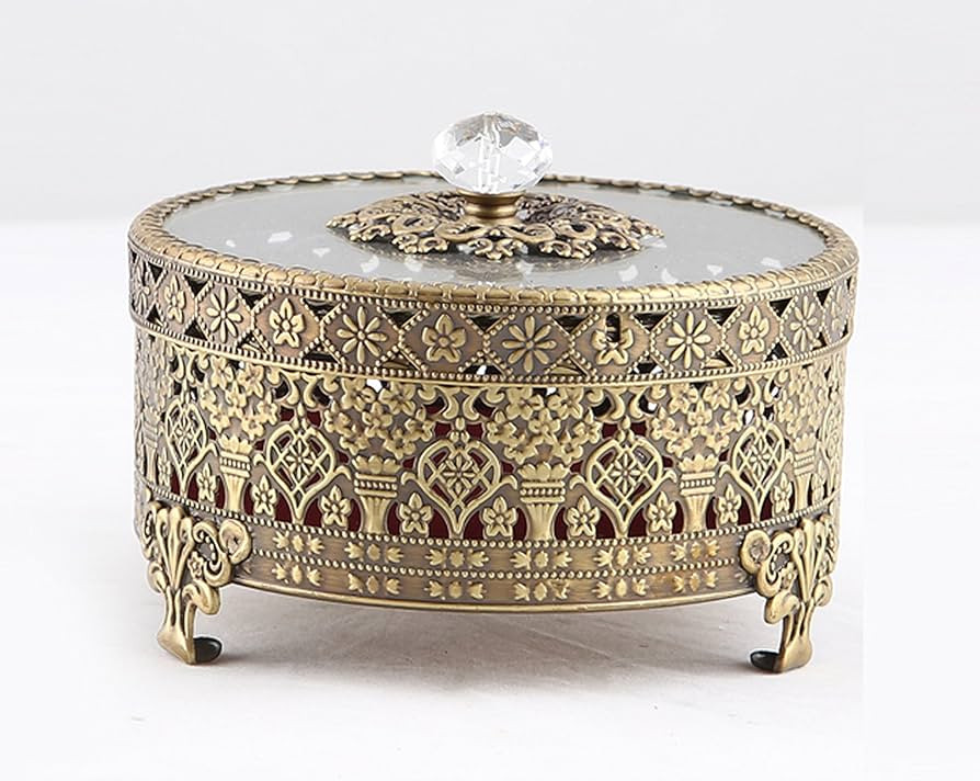 Vintage Round Jewelry Decorative Trinket Box Ring Box Antique Metal Case 3.8 inch (Brass (Matt Go... | Amazon (US)
