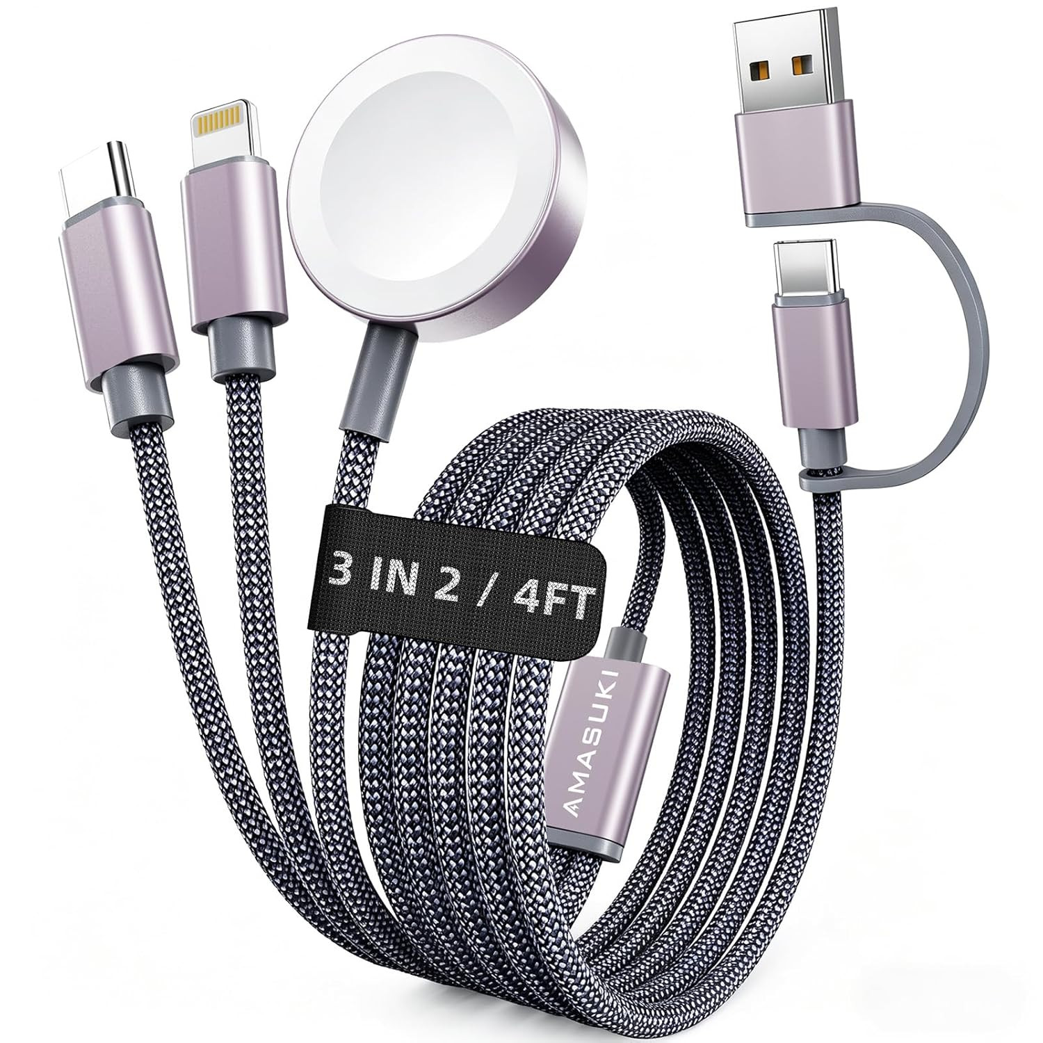 Travel Essentials,3 in 2 USB C Cable for Apple Watch Charger,iPhone Charger,Multi Charging Cable,Vacation RV Camping Essentials,Portable for iWatch Series 11-2/Ultra/SE & iPhone 17-12,Car,4FT | Amazon (US)