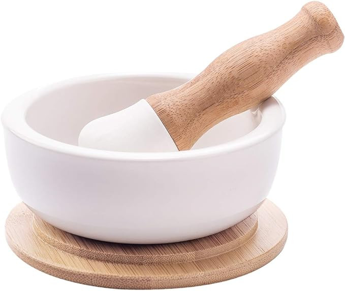Porcelain Mortar and Pestle Set – Pill Crusher, Spice Grinder, Herb Bowl, Pesto Powder – Mol... | Amazon (US)