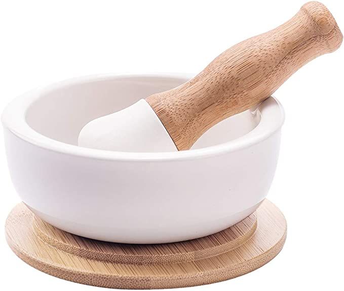 Porcelain Mortar and Pestle Set – Pill Crusher, Spice Grinder, Herb Bowl, Pesto Powder – Mol... | Amazon (US)