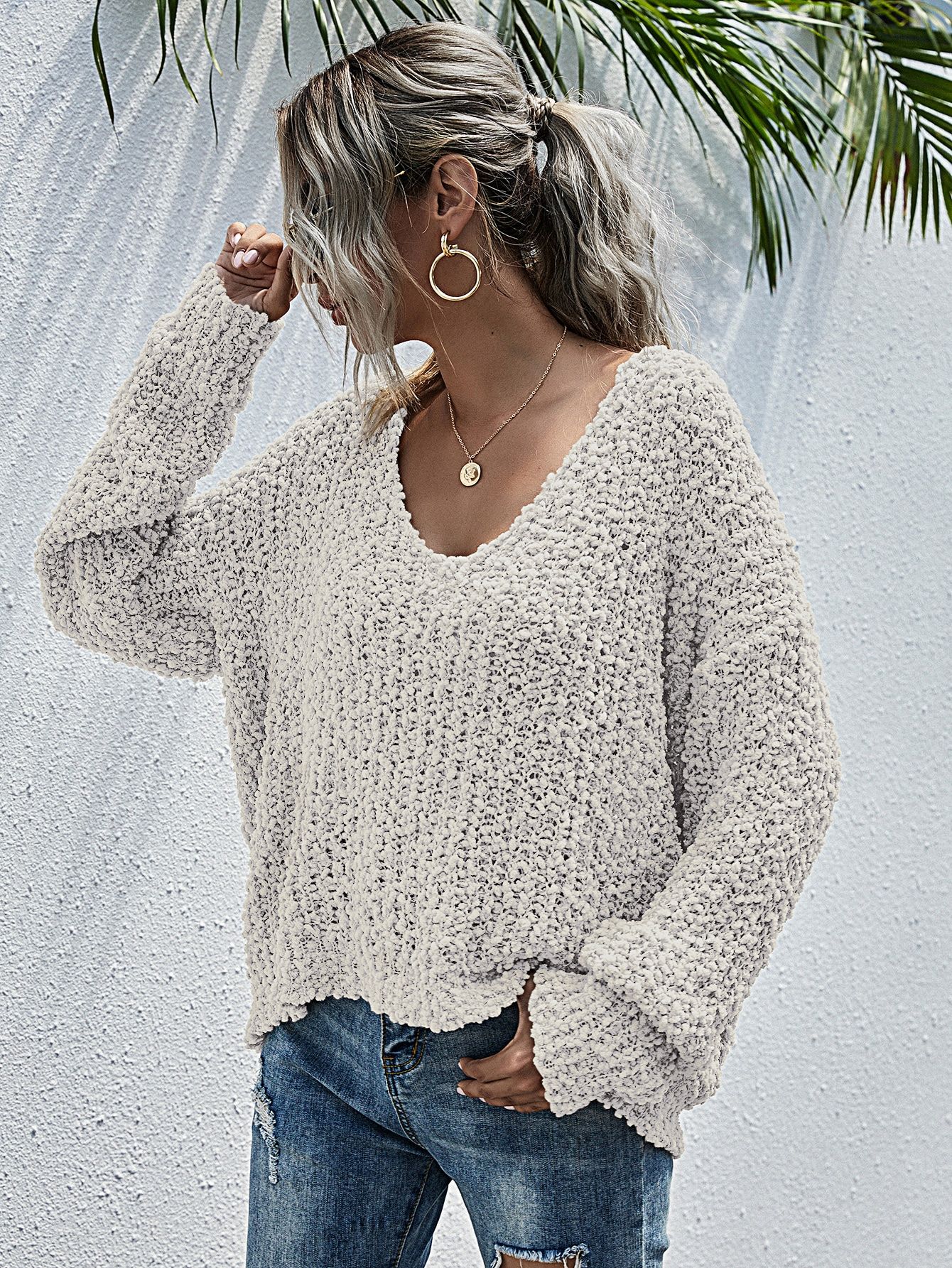 Drop Shoulder Popcorn Knit Sweater | SHEIN