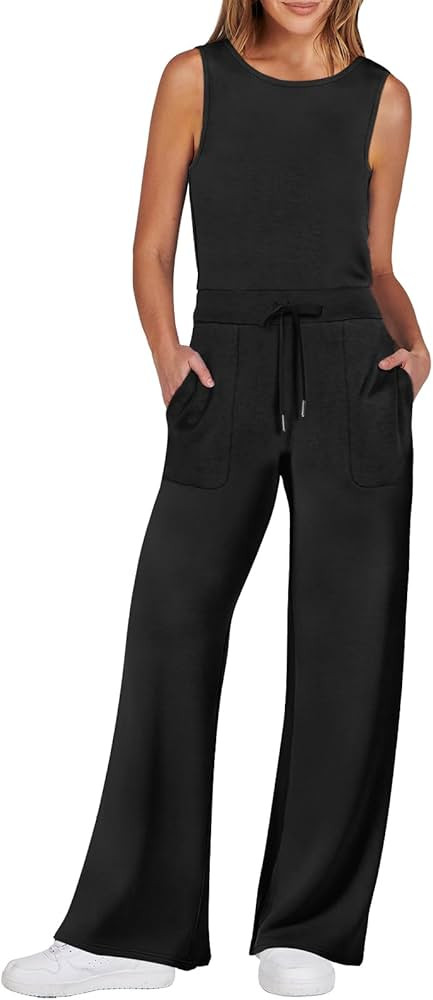 ANRABESS Jumpsuits for Women 2024 Casual Summer Dressy Romper Sleeveless Wide Leg Long Pants Outf... | Amazon (US)