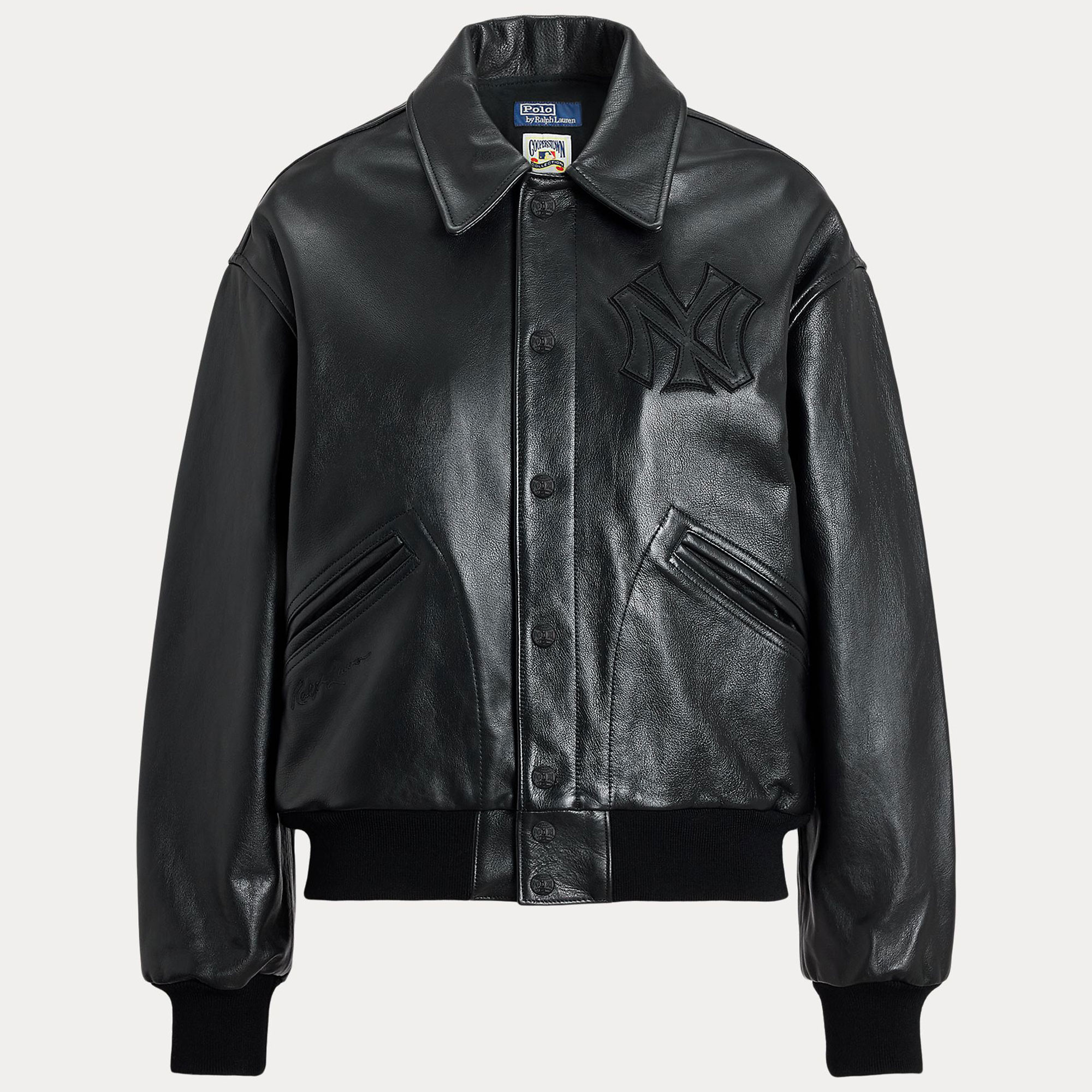 Women's Polo Ralph Lauren Black Yankees Full-Snap Leather Bomber Jacket | Fanatics