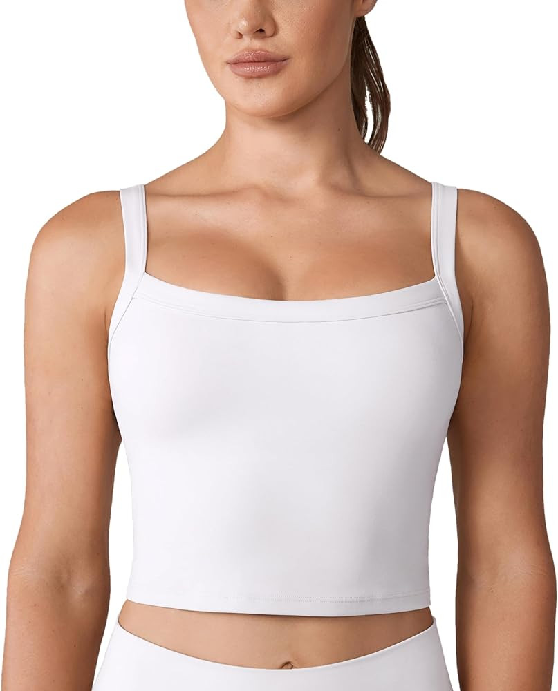 Hugcurve Adjustable Longline Sports Bra Square Neck Workout Tank Crop Tops for Women with Built i... | Amazon (US)