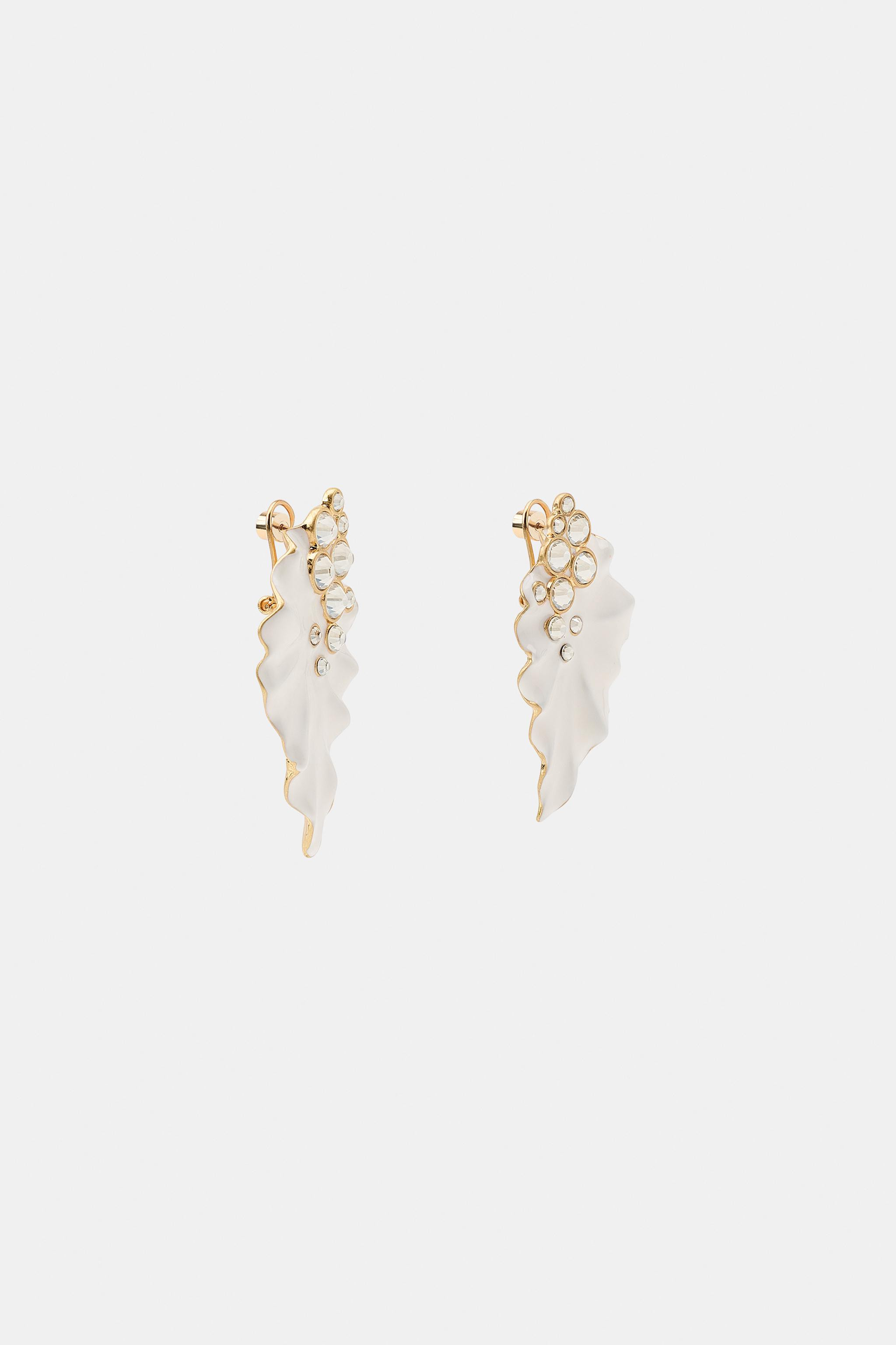 JEWELED LEAF EARRINGS | Zara US