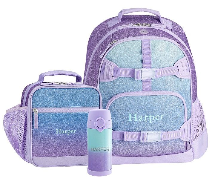 Lavender Aqua Ombre Glitter, Mackenzie Classic Bundle: Large Backpack & Regular Water Bottle | Pottery Barn Kids