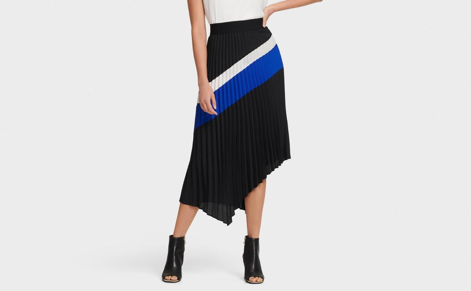 COLORBLOCK PLEATED ASYMMETRICAL SKIRT | DKNY