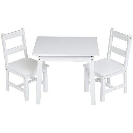 AmazonBasics Kids Solid Wood Table and 2 Chair Set, White | Amazon (US)