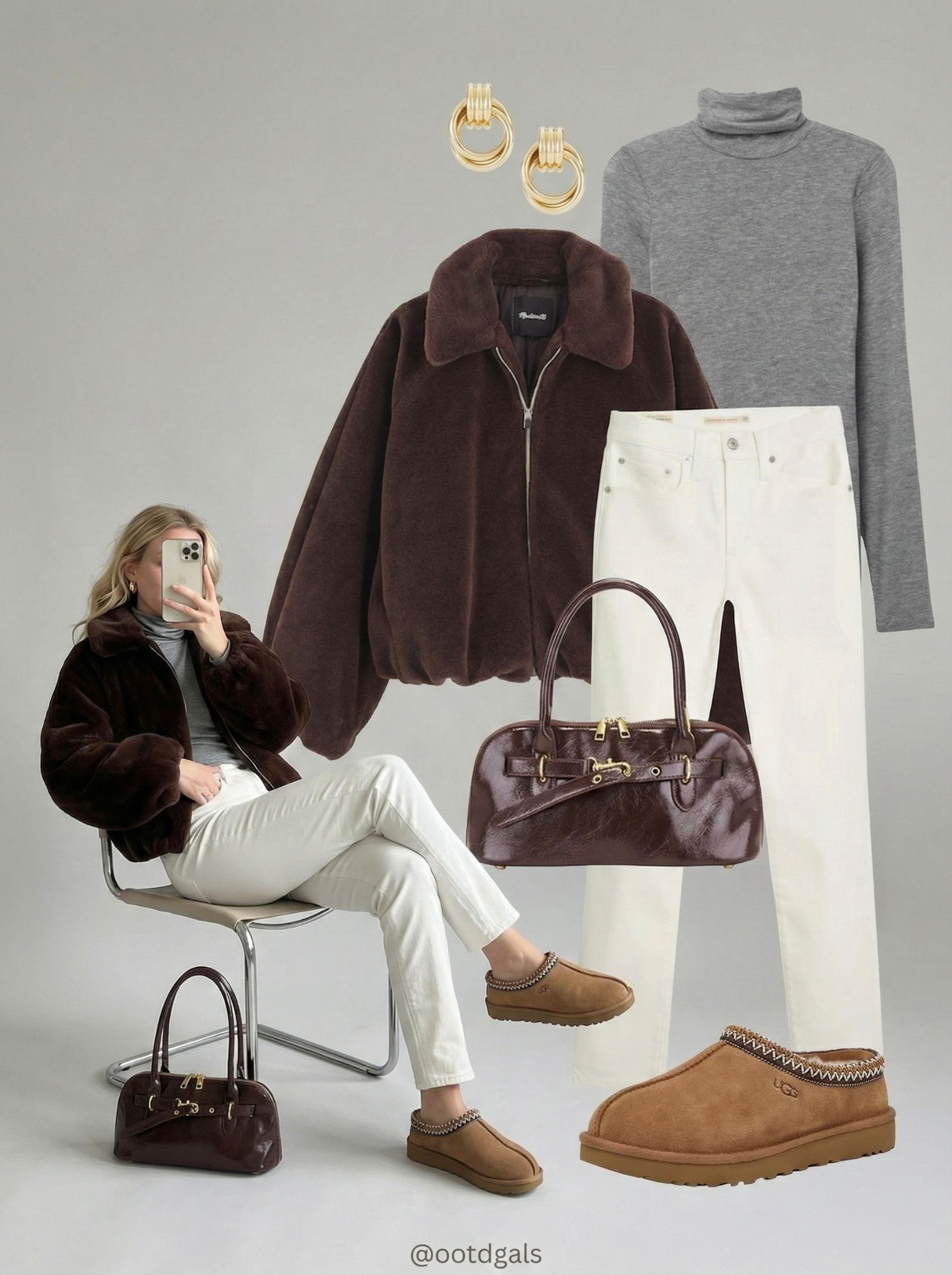 ✨ Cozy Chocolate Layers with Winter Whites ✨

A warm, elevated winter look built around rich chocolate textures and crisp white staples. The plush faux fur jacket adds instant depth and softness, creating a cozy statement layer that feels luxe yet easy to wear.

A gray turtleneck keeps the base clean and refined, balancing the richness of the outer layer. White straight leg jeans brighten the outfit and give it a fresh, modern feel. Finished with chestnut suede slippers for comfort, a glossy brown handbag for polish, and gold hoops for a subtle touch of shine.

🤎 Style Notes:
• Chocolate faux fur jacket for warmth and texture
• Gray turtleneck for a clean, balanced base
• White straight leg jeans to keep the look light and fresh
• Suede slippers for cozy, everyday comfort
• Glossy brown handbag to elevate the neutral palette
• Gold hoop earrings for a soft, polished finish

Everything linked and ready to shop ✨

#LTKootd #LTKSeasonal #LTKCozy

#LTKSeasonal #LTKgrwm #LTKootd