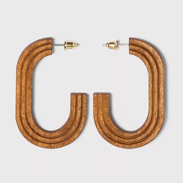 Grooved Open Oval Wood Hoop Earrings - Universal Thread™ | Target