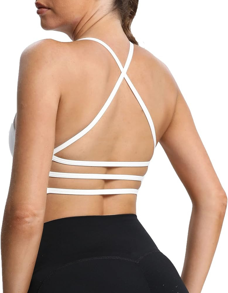 Aoxjox Women's Workout Sports Bras Fitness Backless Padded Amor Low Impact Bra Yoga Crop Tank Top | Amazon (US)