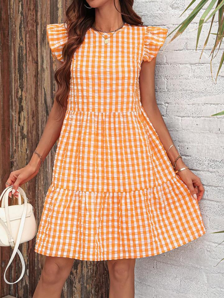 SHEIN LUNE Women Plaid Batwing Sleeve Simple Daily Dress For Music Festival Outfits | SHEIN