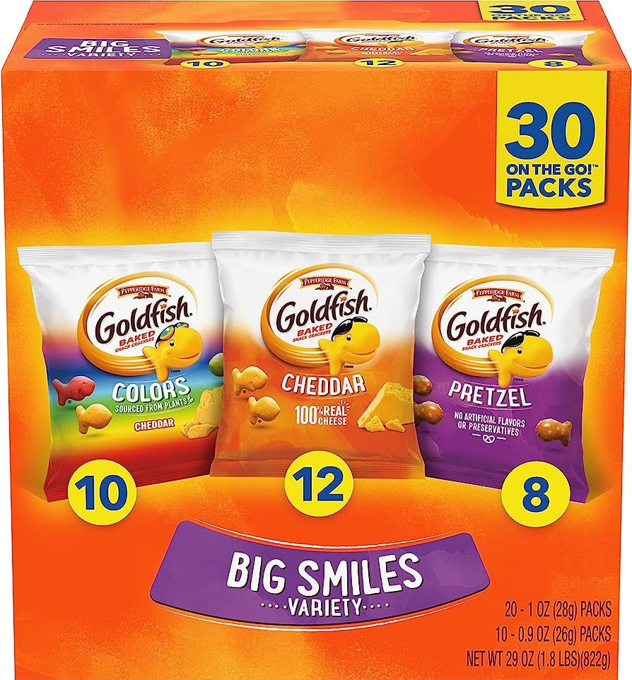 Goldfish Crackers Big Smiles Variety Pack with Cheddar, Colors, and Pretzels, Snack Packs, 30 Ct | Amazon (US)