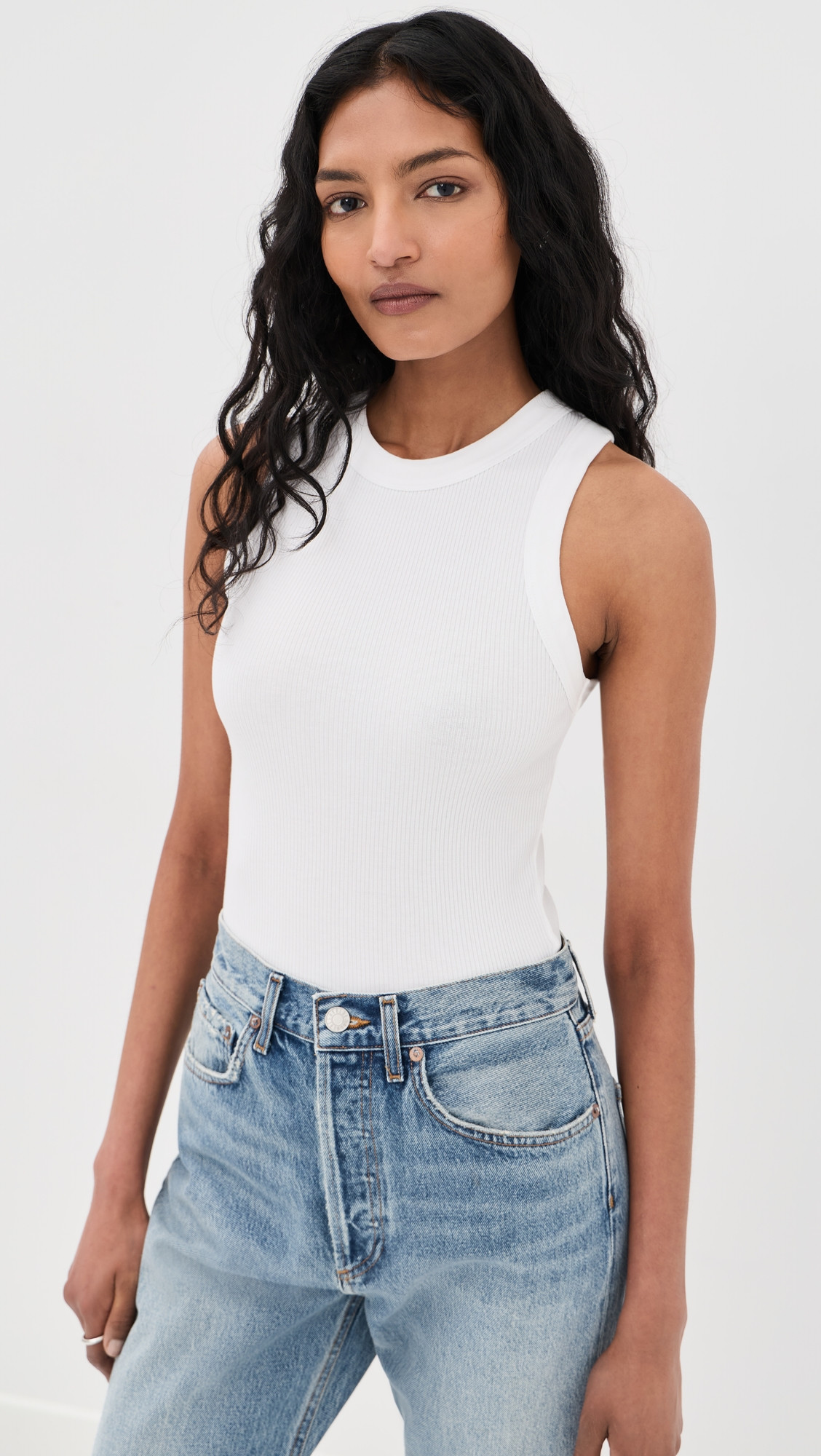 AGOLDE Leigh Ribbed Tank White L | Shopbop