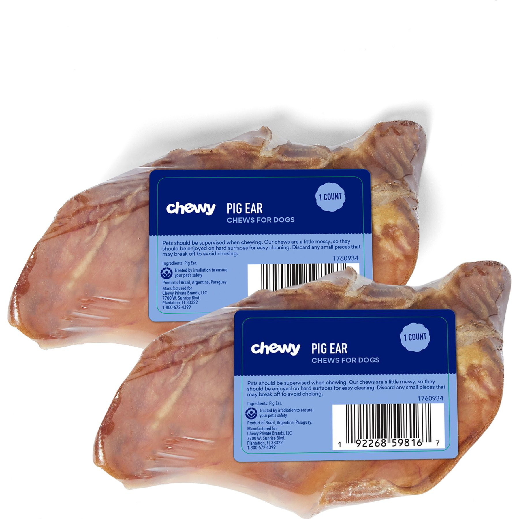 Chewy Made Pig Ear Chews Dog Treats (FORMERLY BONES & CHEWS), 2 count bundle | Chewy