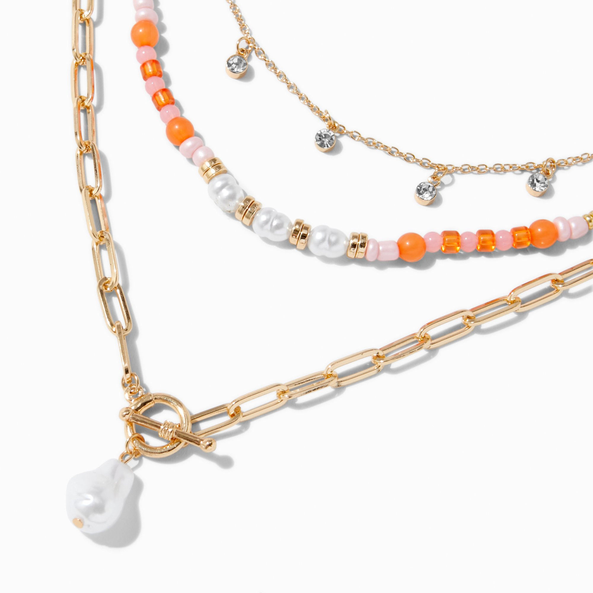 Pearl Toggle Coral Beaded Multi-Strand Necklace | Claire's (UK)