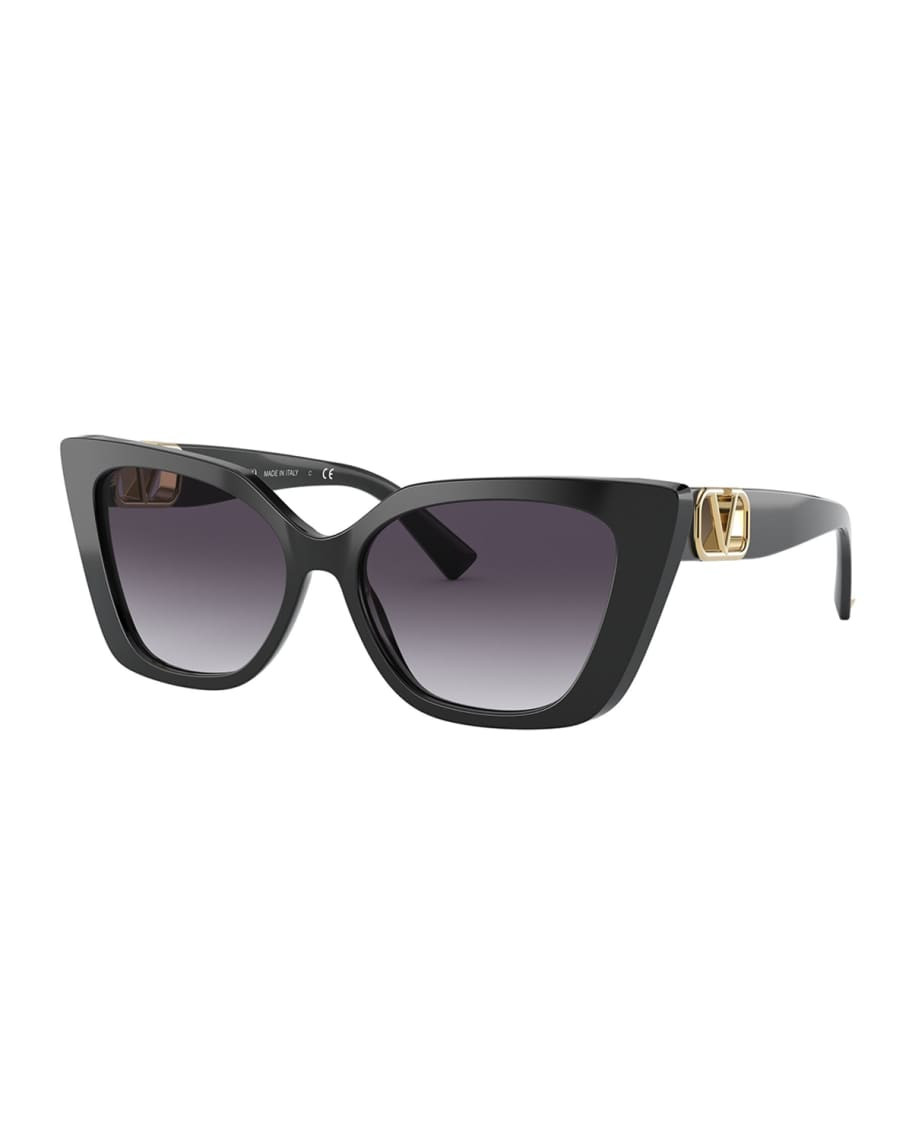 Valentino Cat-Eye Acetate Sunglasses w/ Golden V Temples | Neiman Marcus